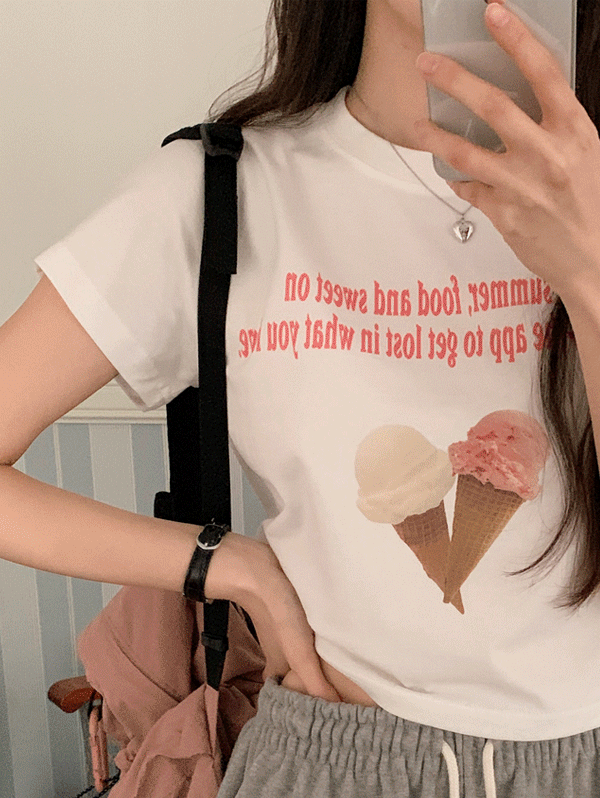 키치 크롭 반팔 티셔츠 (2color)
