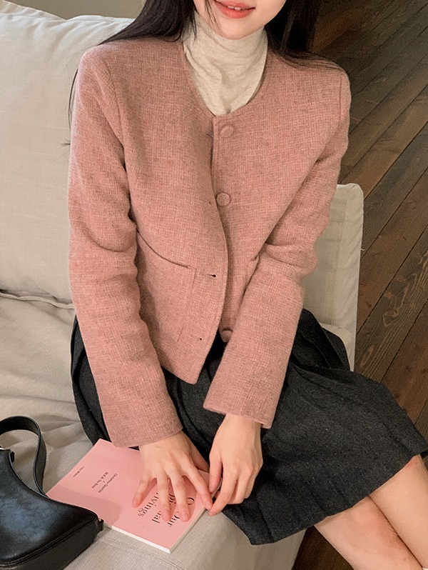 [울 80%]인디 핑크 윈터 코지 울 트위드 자켓 ,숏코트(2color)