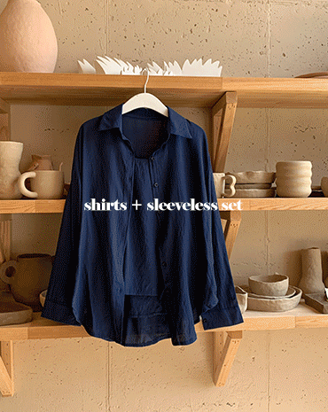 [무료배송]네이비 린넨 셔츠 set (3color)&#039;셔츠bl+나시set&#039;