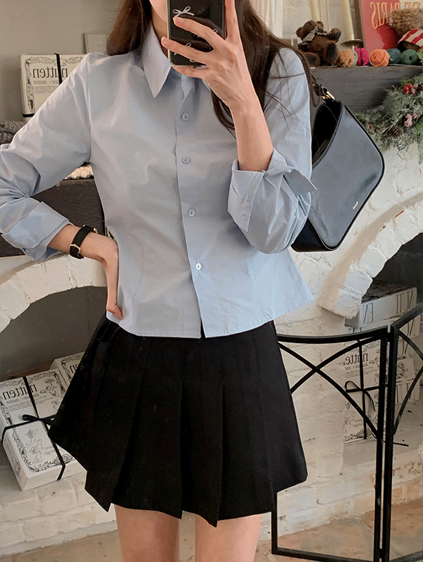 [봄 셔츠][하객룩]페이브 슬림 라인 크롭 셔츠 (5color)